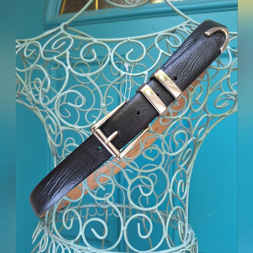 Genuine Leather Belt Embossed Alligator Handmade Italy Black Metal Belt Buckle
